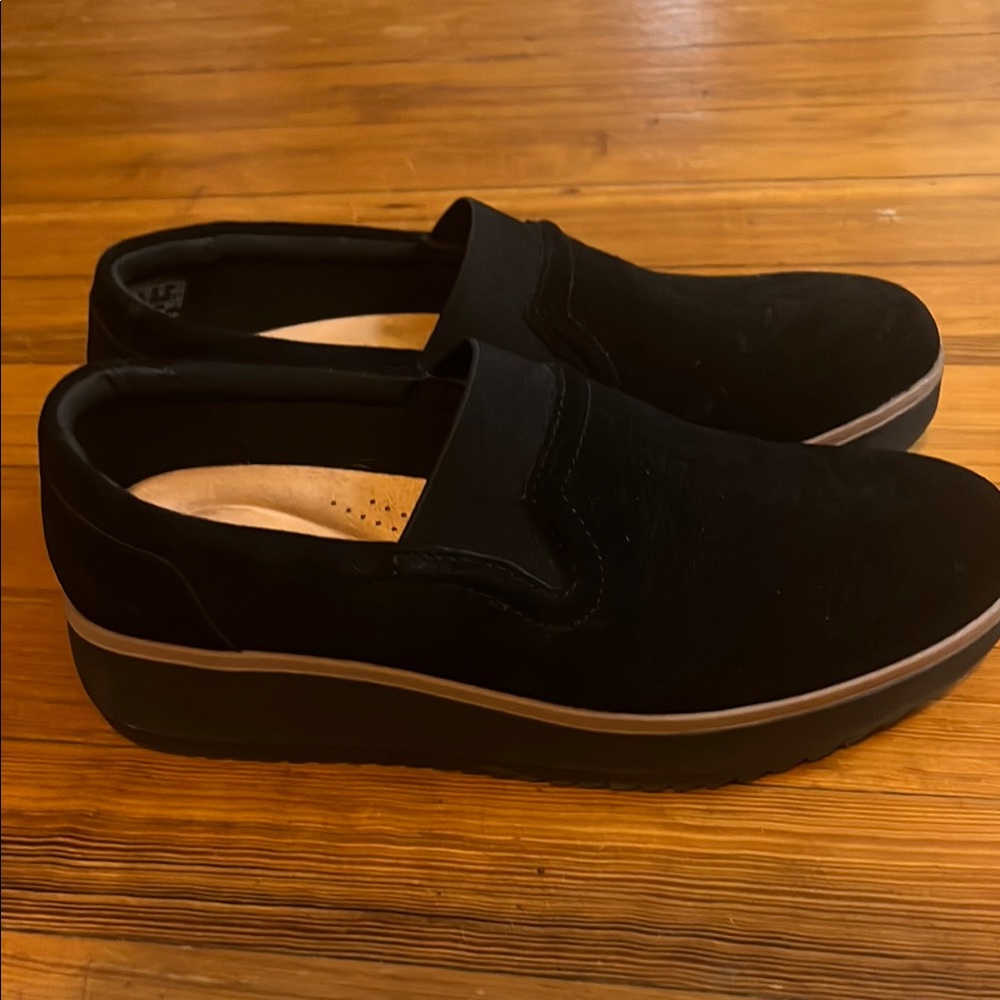 Clarks Black Flats with Platform Sole